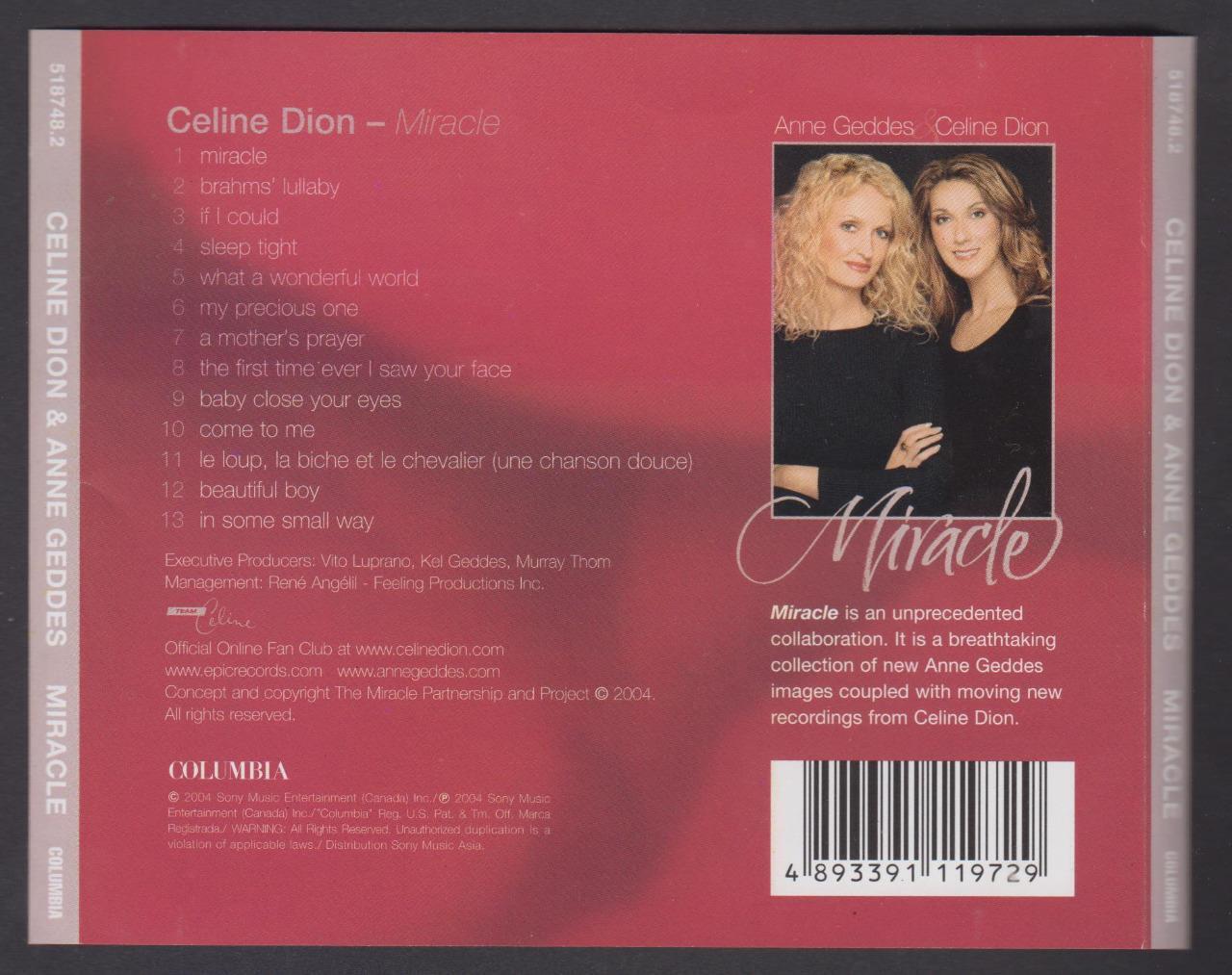 Rare Celine Dion & Anne Geddes Miracle 2004 Sony Music Asia CD FCS6084