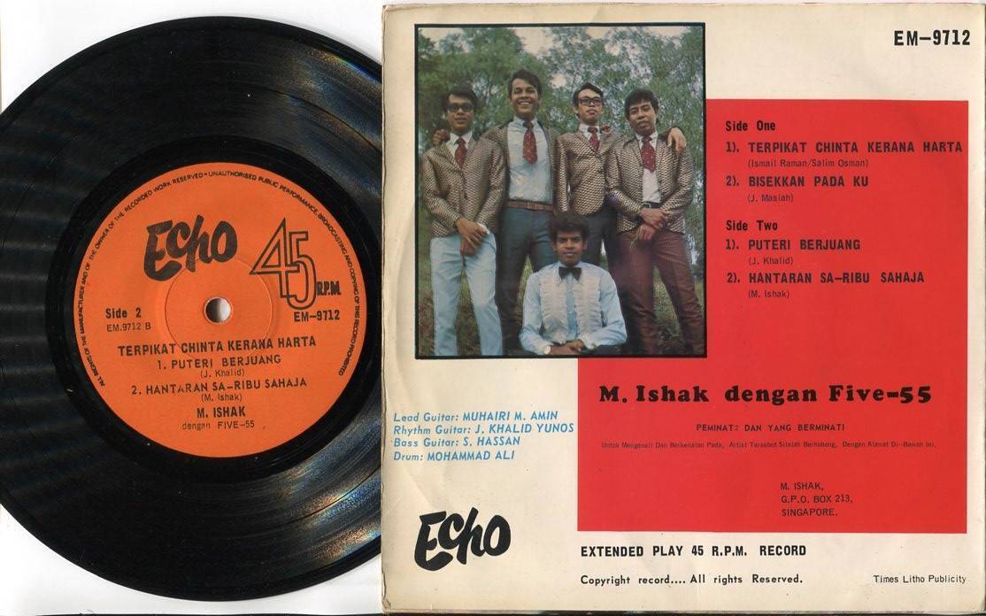 60's Singapore M.Ishak & Rare The Five-55 Malay Band Echo Label 7" EP MEP424