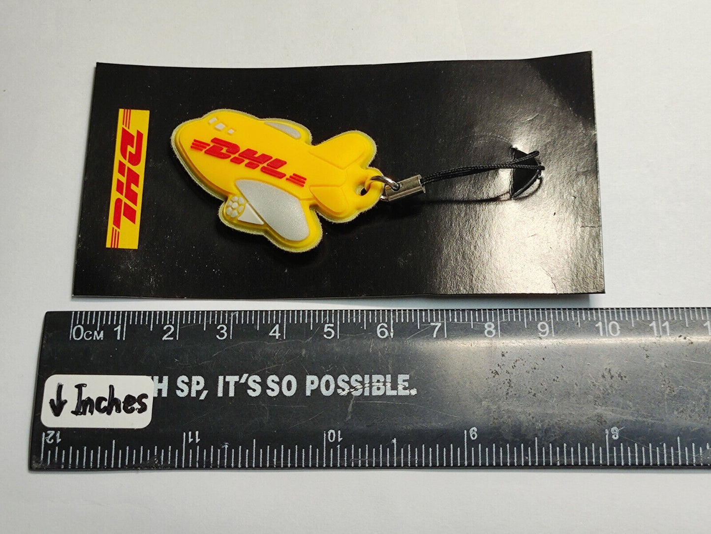 AMM68 STUNNING VINTAGE HANDPHONE CHARM DHL LOGO YELLOW AIRPLANE RUBBER (JF057)