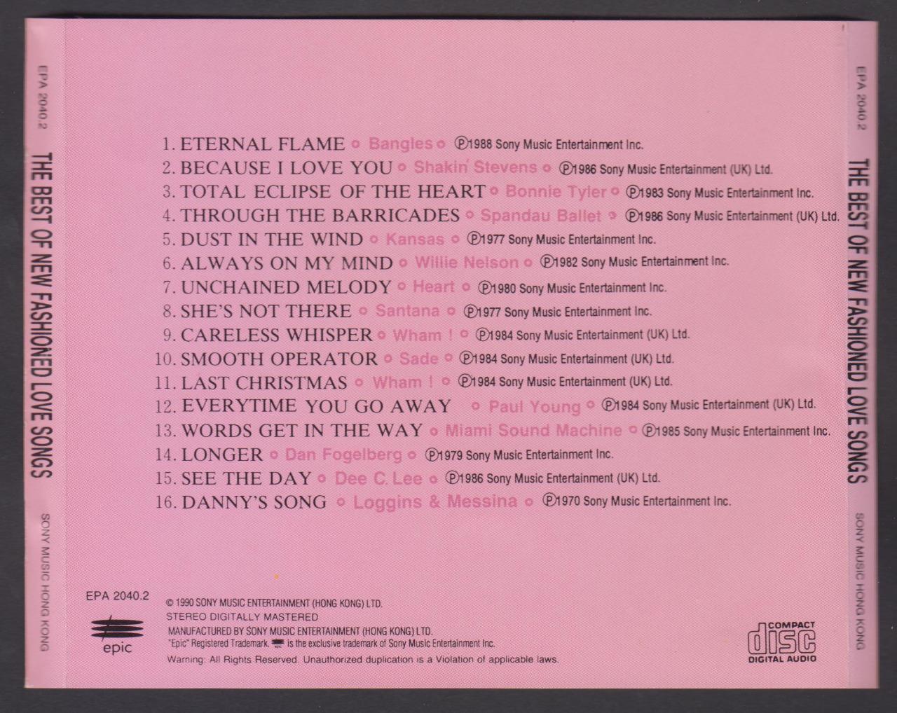 Love Songs Sade Wham Santana Paul Young 1990 Sony Hong Kong CD FCS6228