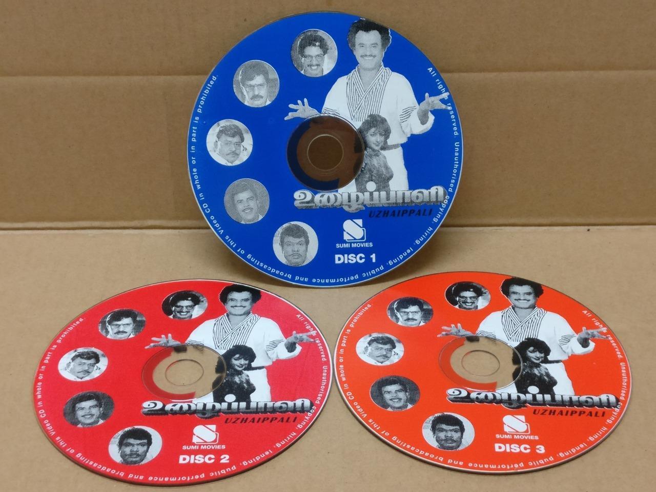 India Bollywood Movie Uzhaippali Rajinikanth Malaysia 3x VCD Video CD FCS9231