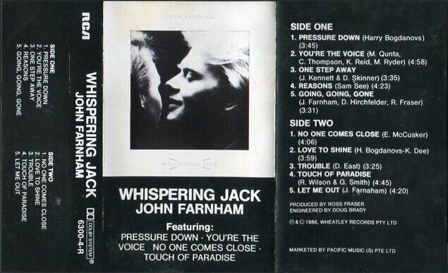 John Farnham Whispering Jack 1986 Pacific Music Rare Singapore Cassette CS422