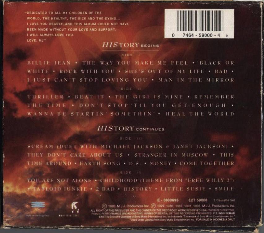 Mega Rare Michael Jackson History 1995 Epic Indonesia Only 2x Cassette CS819