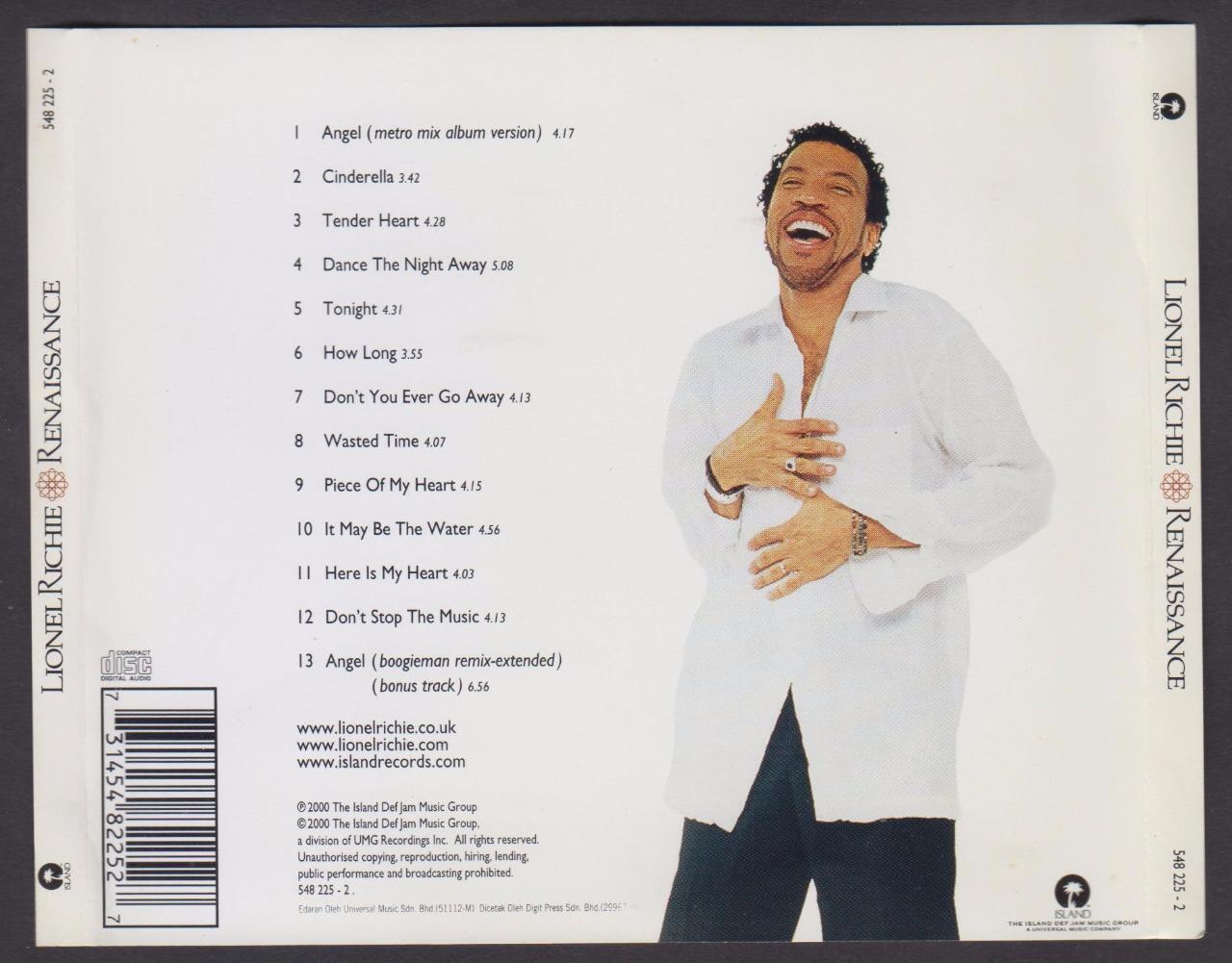 Mega Rare Lionel Richie Renaissance 2000 Malaysia Only CD FCS6975