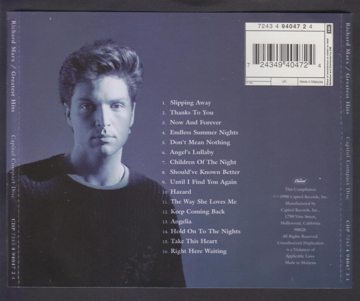 Mega Rare Richard Marx Greatest Hits 1998 Malaysia CD FCS6563