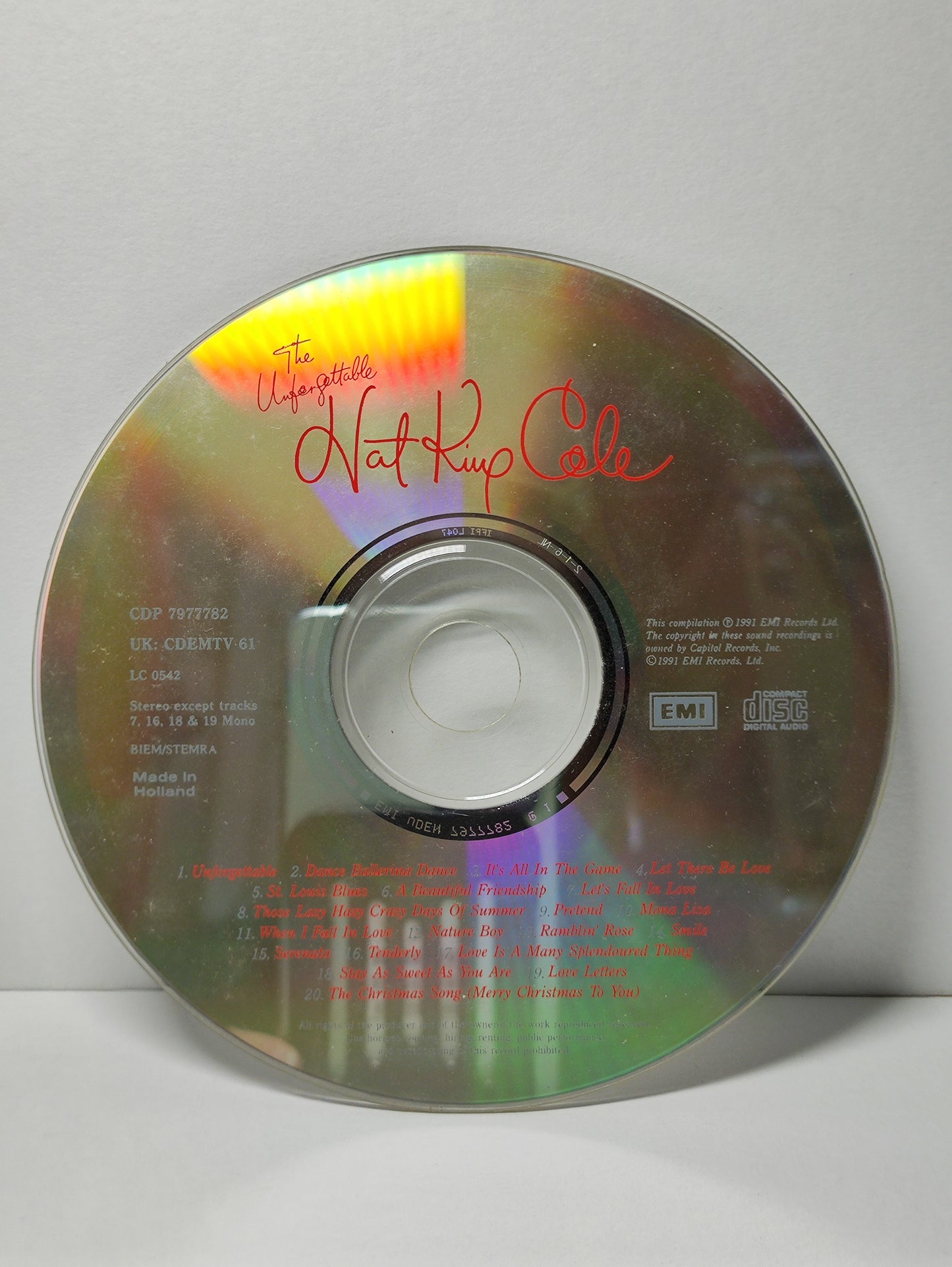 AMM25 THE UNFORGETTABLE NAT KING COLE THE CHRISTMAS SONG 1991 HOLLAND English CD FCP028