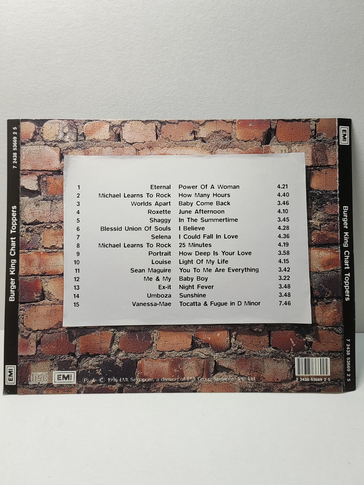 AMM25 RARE BURGER KING CHART TOPPERS ETERNAL MICHAEL LEARNS TO ROCK ROXETTE SHAGGY 1996 SINGAPORE ENGLISH CD FCP140