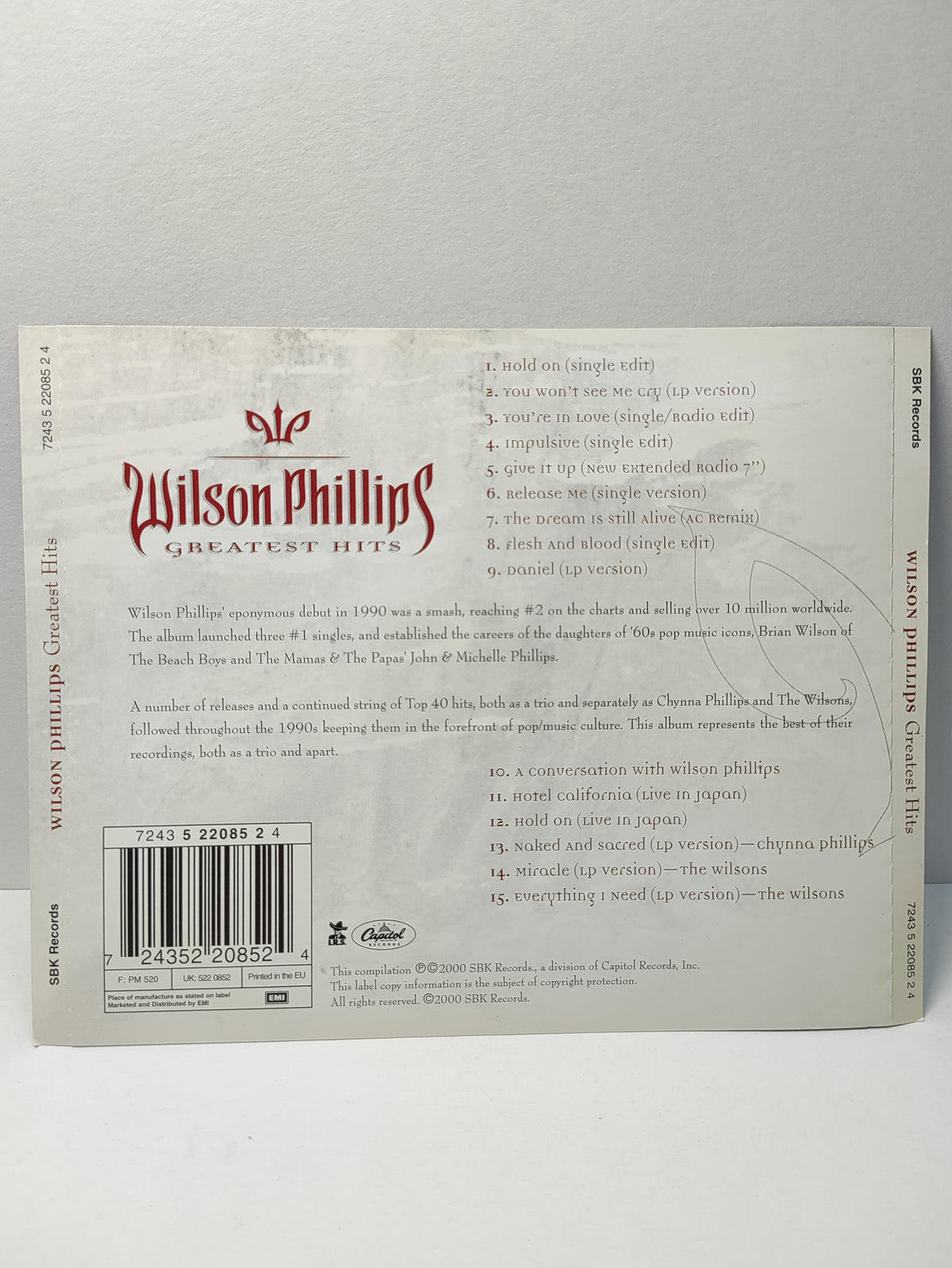 AMM25 WILSON PHILLIPS GREATEST HITS HOLD ON YOU WON’T SEE ME CRY 2000 EU ENGLISH CD FCP157