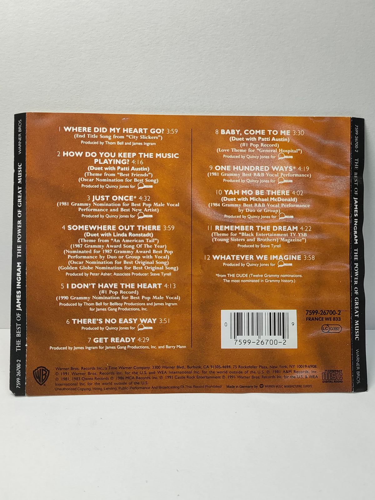 AMM25 THE BEST OF JAMES INGRAM THE POWER of GREAT MUSIC JUST ONCE BABY, COME TO ME 1991 GERMANY ENGLISH CD FCP159