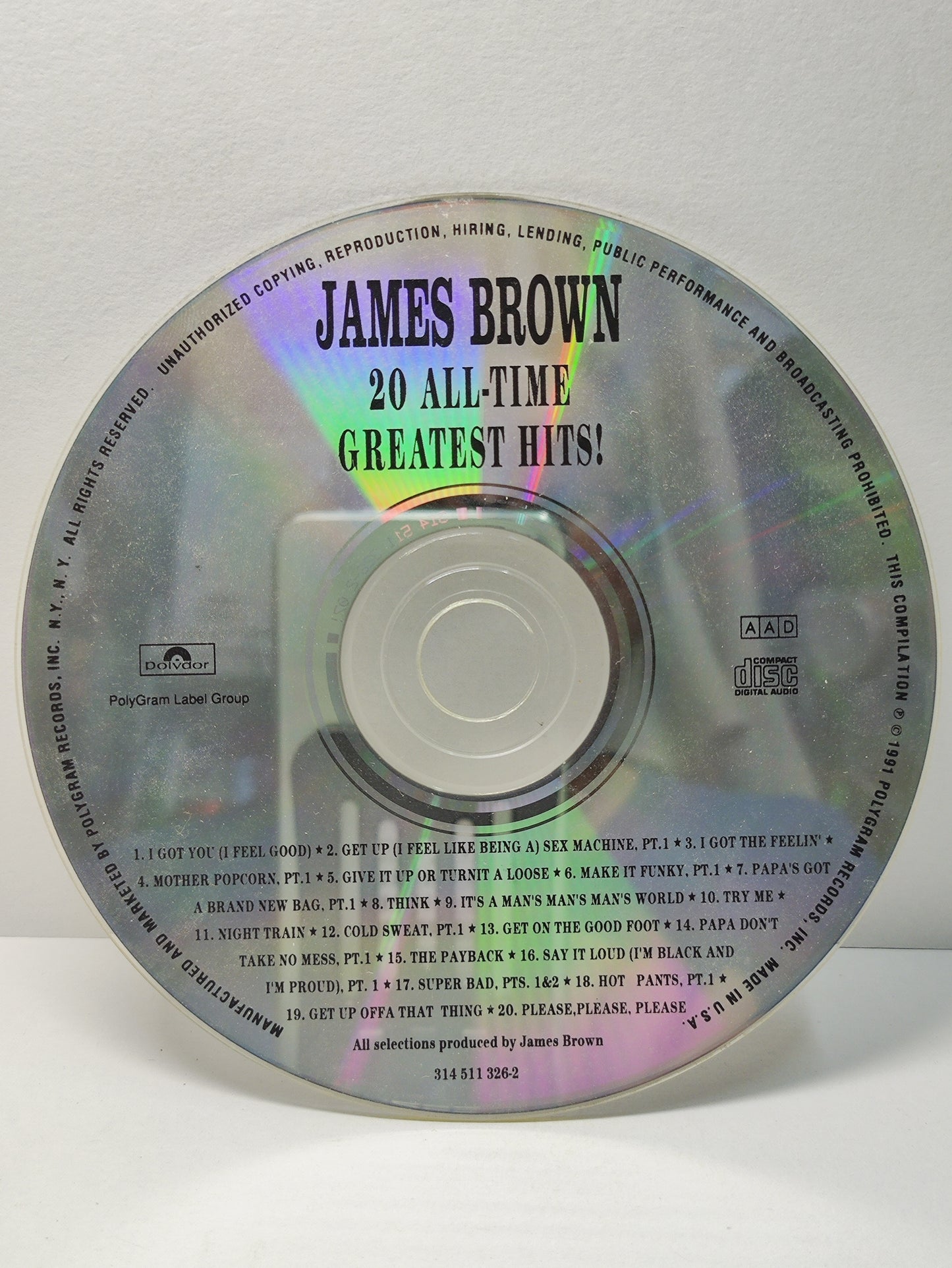 AMM25 JAMES BROWN 20 ALL-TIME GREATEST HITS! I GOT YOU (I FEEL GOOD) IT'S A MAN'S MAN'S MAN'S WORLD 1991 USA ENGLISH CD FCP207