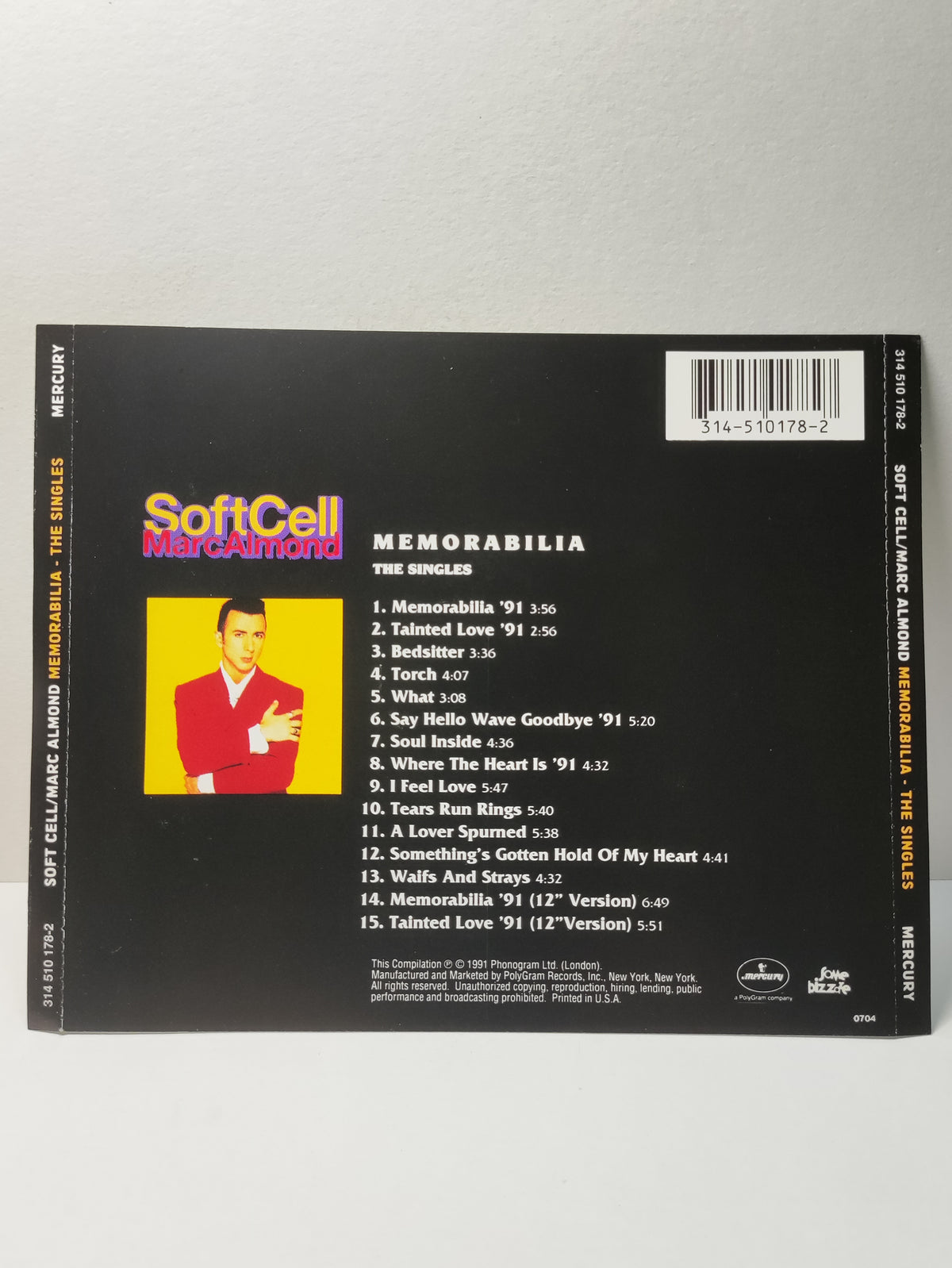 AMM25 SOFT CELL MARC ALMOND MEMORABILIA - THE SINGLES TAINTED LOVE SOUL INSIDE 1991 USA ENGLISH CD FCP223