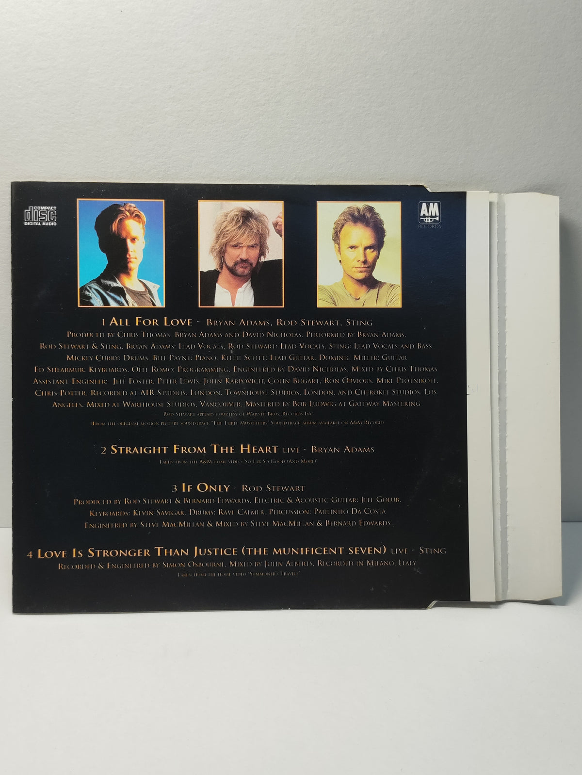 AMM25 BRYAN ADAMS, ROD STEWART, STING ALL FOR LOVE THE THREE MUSKETEERS 1993 USA ENGLISH CD FCP263