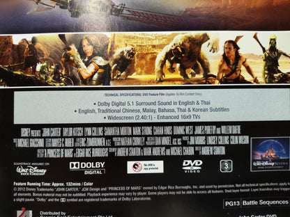 Movie John Carter Taylor Kitsch DVD Disc & Cover Region 3 (NO Case) (DC028)