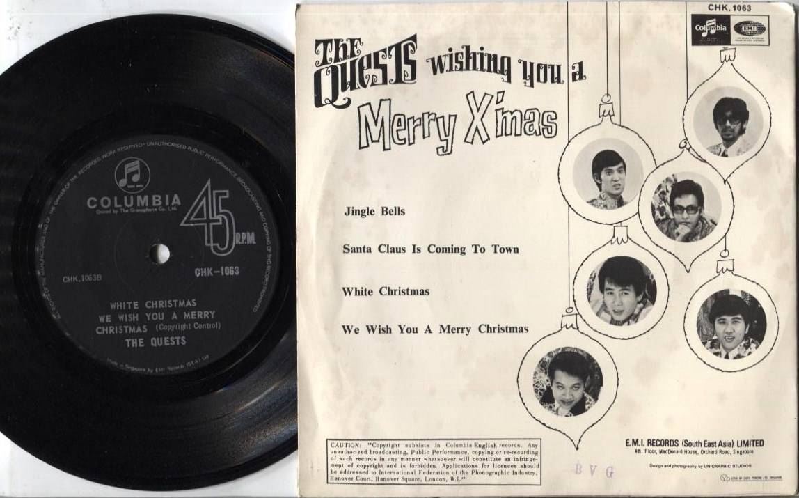 Rare 60's  Singapore The Quests Band Play Merry Christmas 7" Psych EP CEP2383