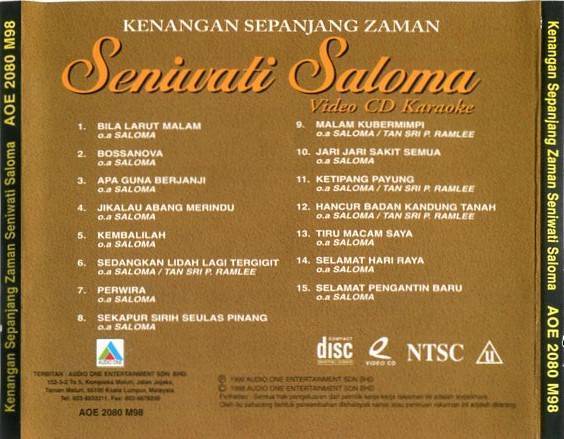 Malaysia Seniwati Saloma P.Ramlee Wife On Cover Karaoke 1998 Malay VCD FCS2379