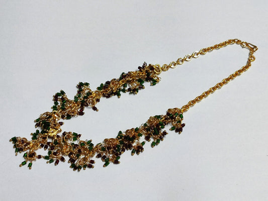 AMM68 STUNNING VINTAGE GOLD TONE BEAUTIFUL INDIAN 11'' ANKLET GREEN RED (JF019)