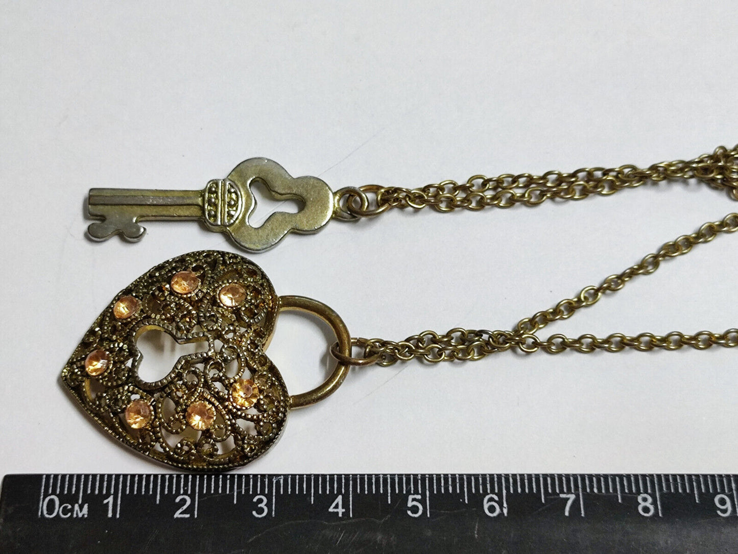 AMM68 STUNNING BRONZE TONE 21'' NECKLACE RHINESTONE PENDANT PADLOCK KEY (JF010)