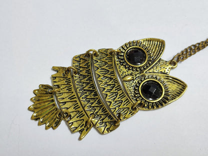 AMM68 STUNNING VINTAGE ESTATE BRONZE TONE 26'' NECKLACE PENDANT OWL (JF009)