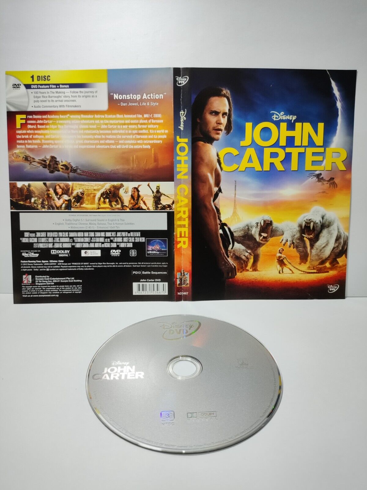 Movie John Carter Taylor Kitsch DVD Disc & Cover Region 3 (NO Case) (DC028)