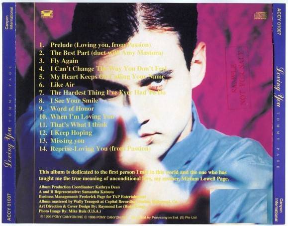 Tommy Page Loving You My Mother 1996 Mega Rare Ponycanyon Singapore CD FCS8127