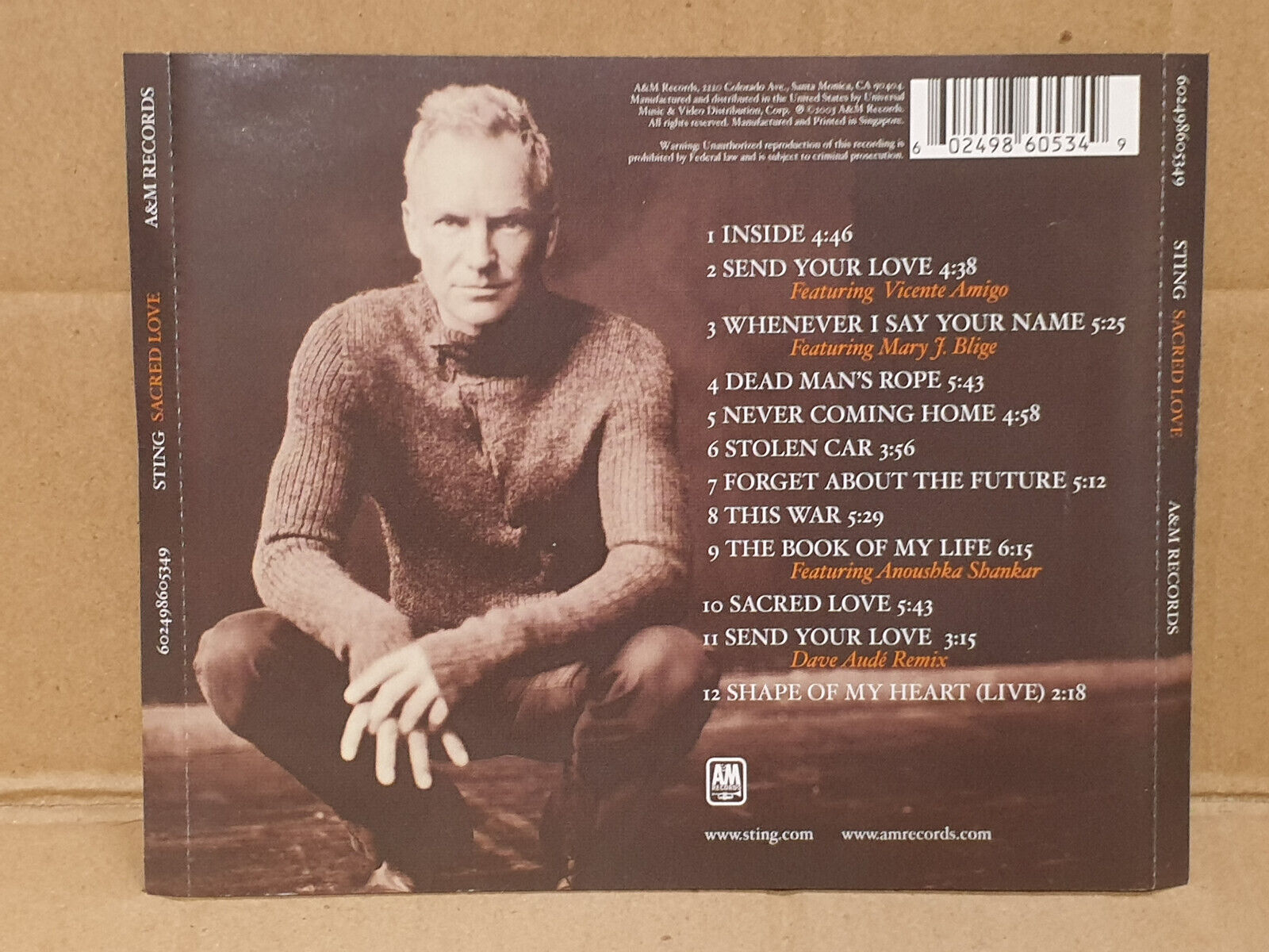 Sting 2003 Sacred Love Inside Send Your Love English Singapore CD (FCS10552)