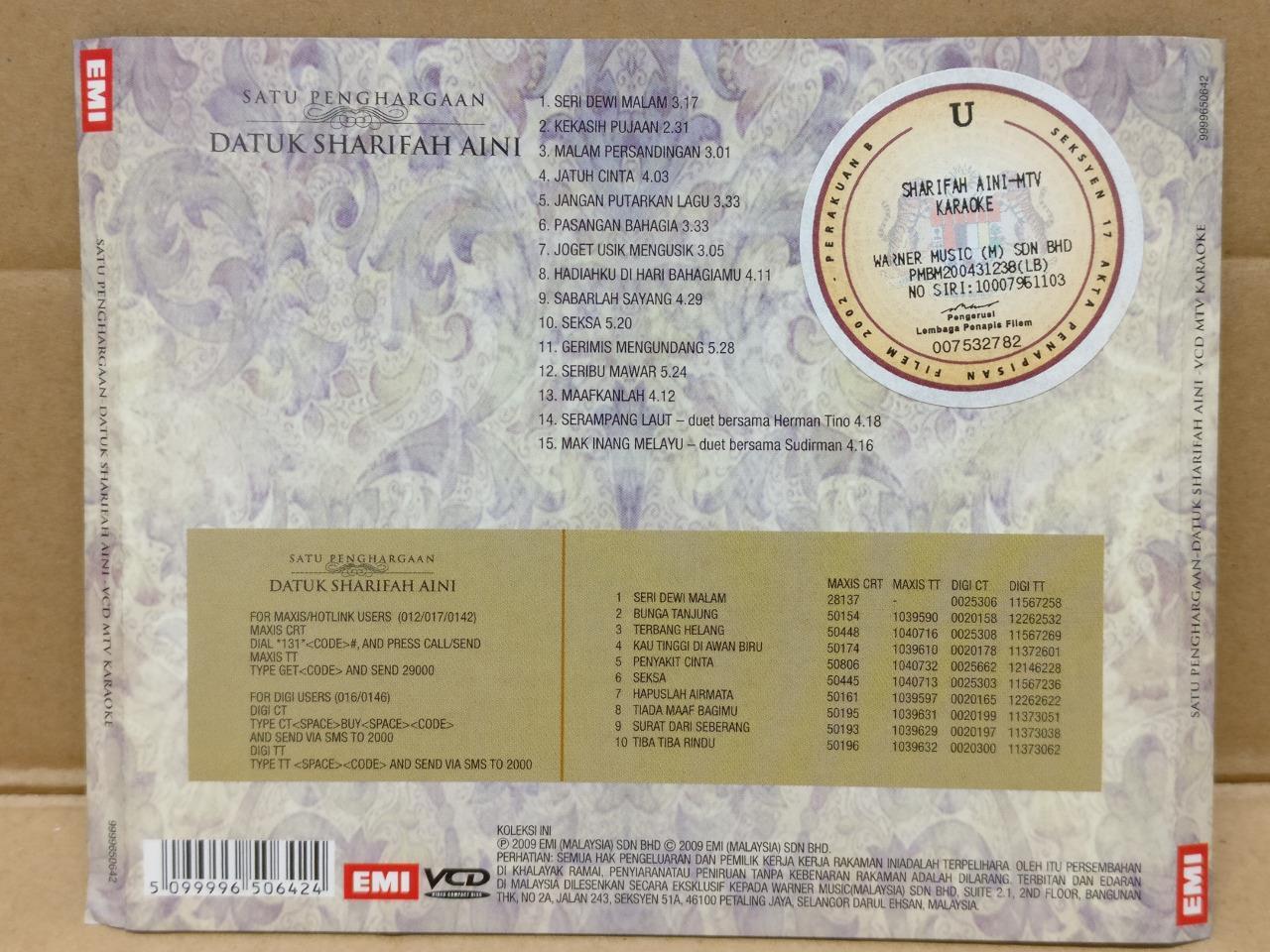 Malay Sharifah Aini Satu Penghargaan Karaoke 2009 Malaysia VCD Video CD FCS8996
