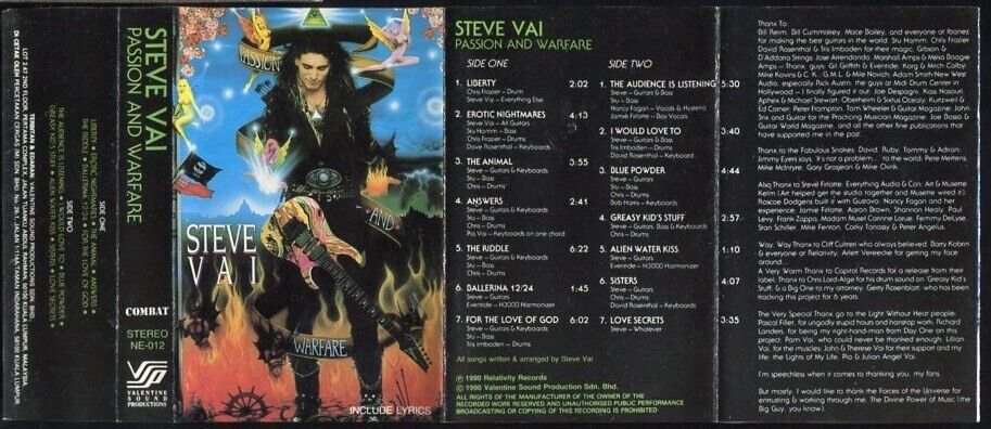 Steve Vai 1990 Rare Malaysia Kuala Lumpur Cassette CS007