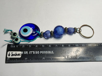 AMM68 STUNNING VINTAGE KEYCHAIN KEYRING BLUE EVIL EYEBALL HANDMADE (JF072)