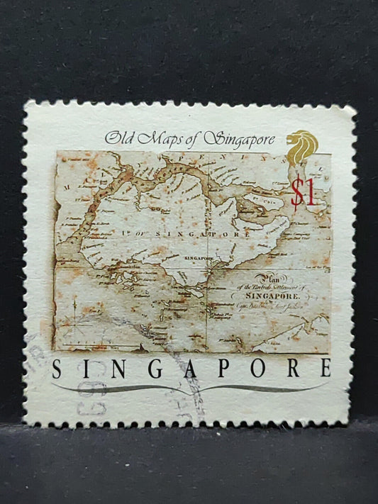 AMM68 Singapore Old Maps of Singapore 1 Dollar Used Stamp (SA048)