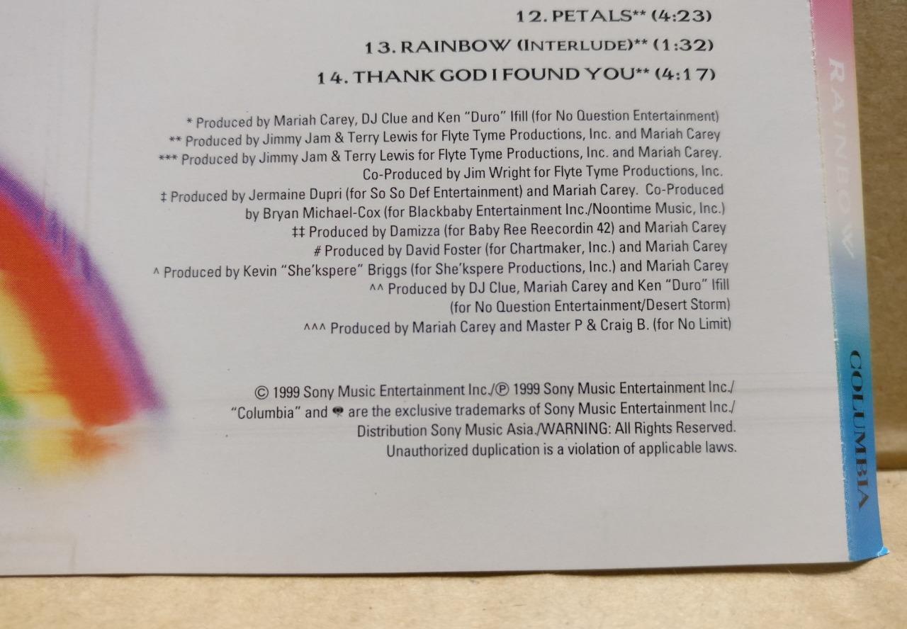 Mariah Carey Rainbow 1999 Rare Asia English CD FCS10017