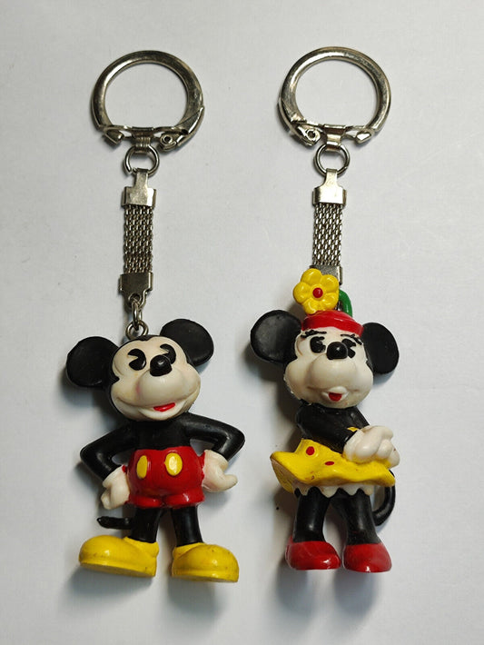 AMM68 VINTAGE HEAVY KEYCHAIN KEYRING MICKY AND MINNIE MOUSE HANDPAINTED (JF081)