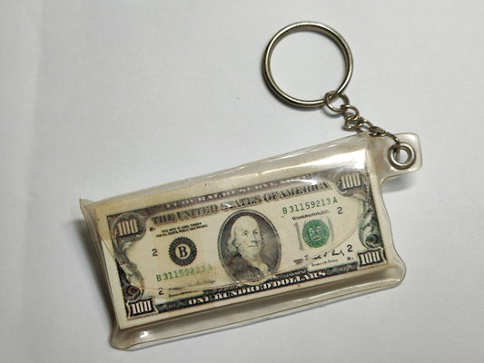 AMM68 VINTAGE KEYCHAIN KEYRING USA $100 MINI BANKNOTES (JF092)