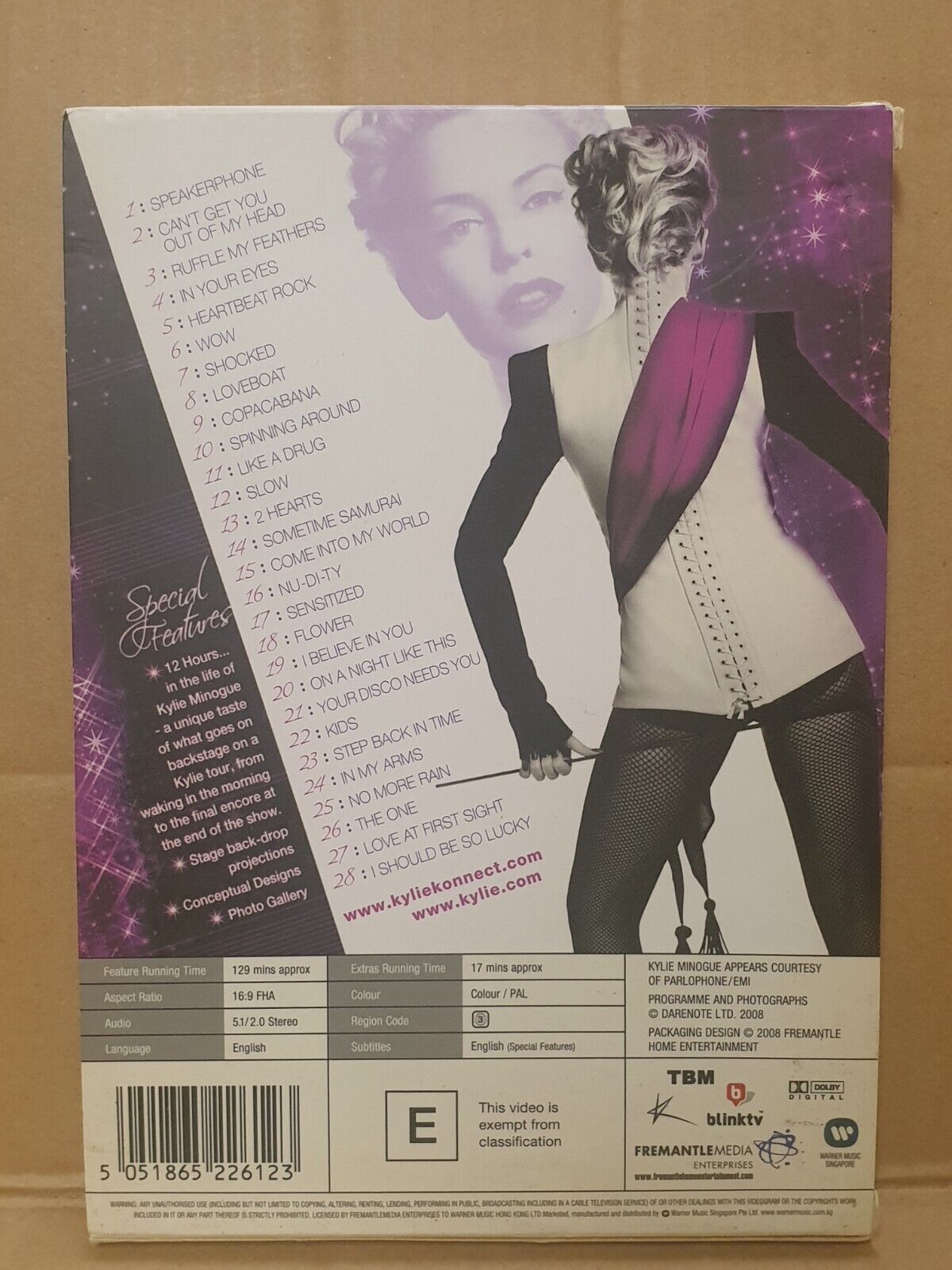Kylie Minogue KylieX2008 Live Singapore 2008 English DVD (FCB2470)