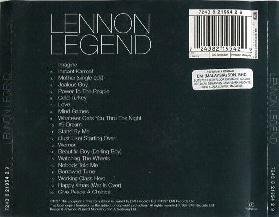 John Lennon Legend 1997 The Beatles Mega Rare EMI Malaysia CD FCS2496