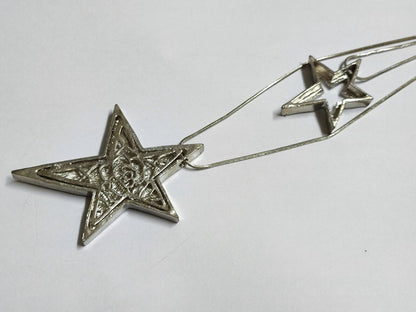 AMM68 STUNNING VINTAGE SILVER TONE 23'' NECKLACE RHINESTONE PENDANT STARS JF013