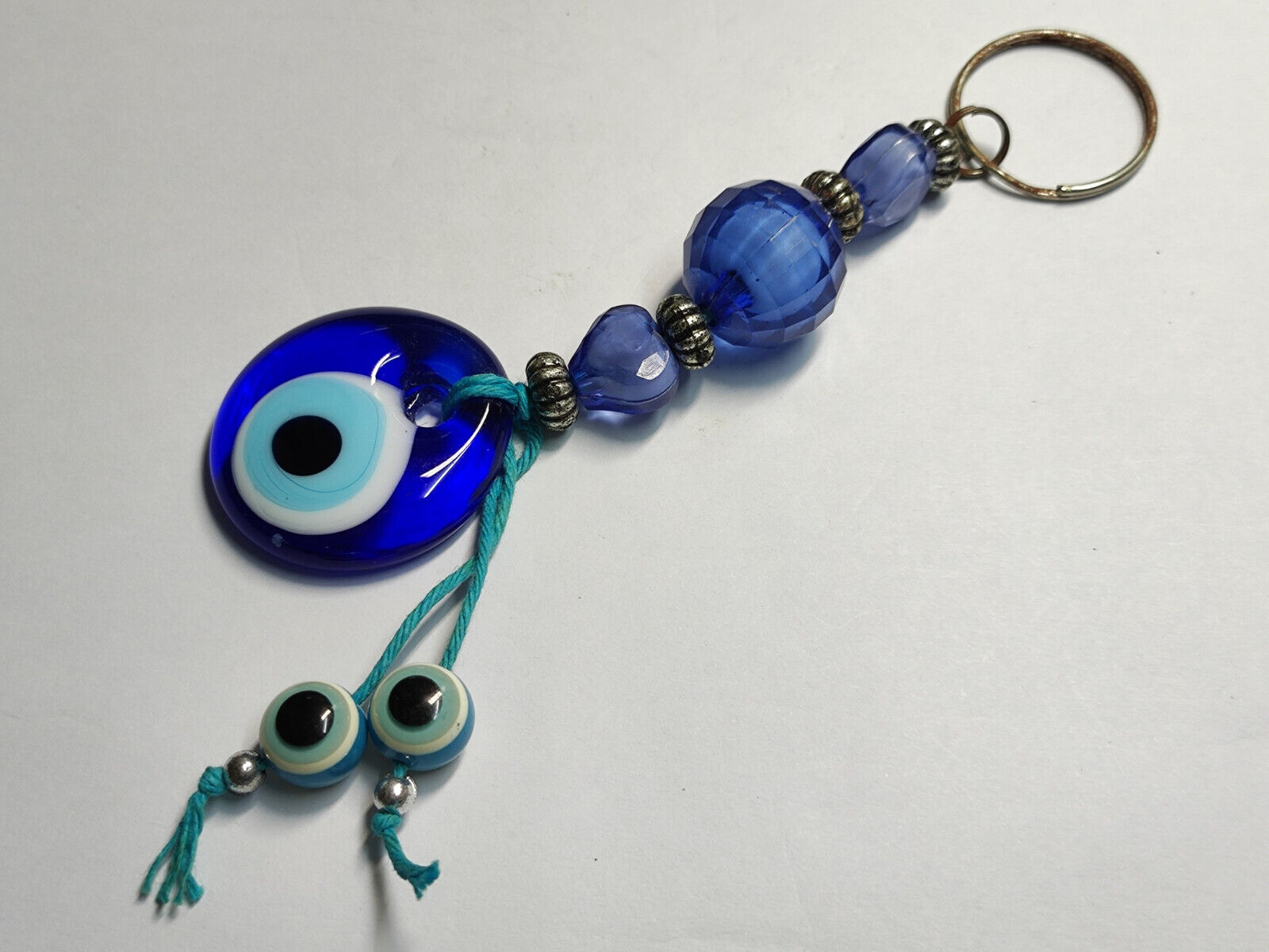 AMM68 STUNNING VINTAGE KEYCHAIN KEYRING BLUE EVIL EYEBALL HANDMADE (JF072)