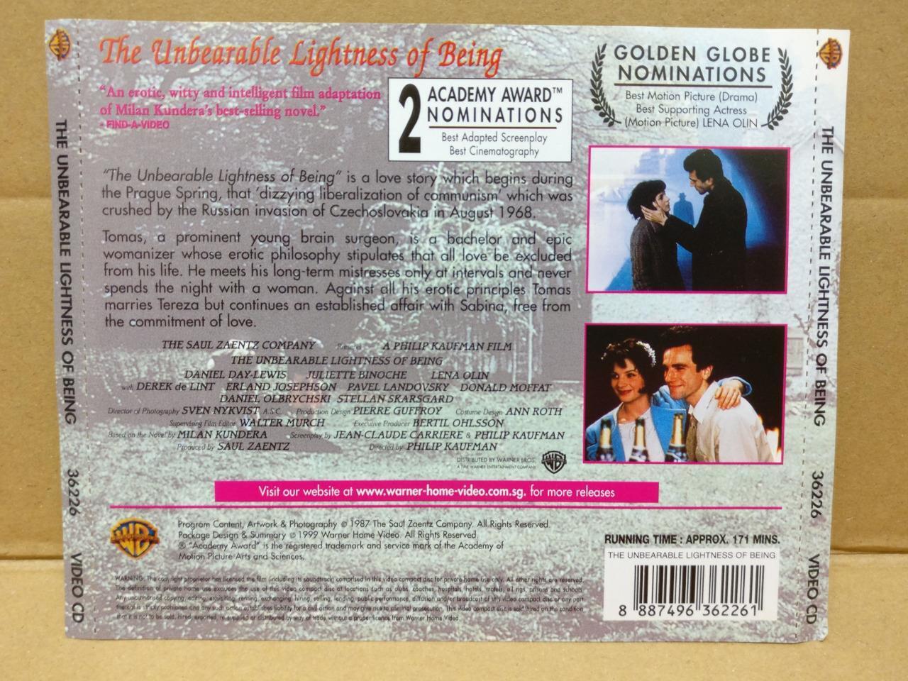 Movie The Unbearable Lightness Of Being Lena Olin Singapore 3x VCD FCS8299