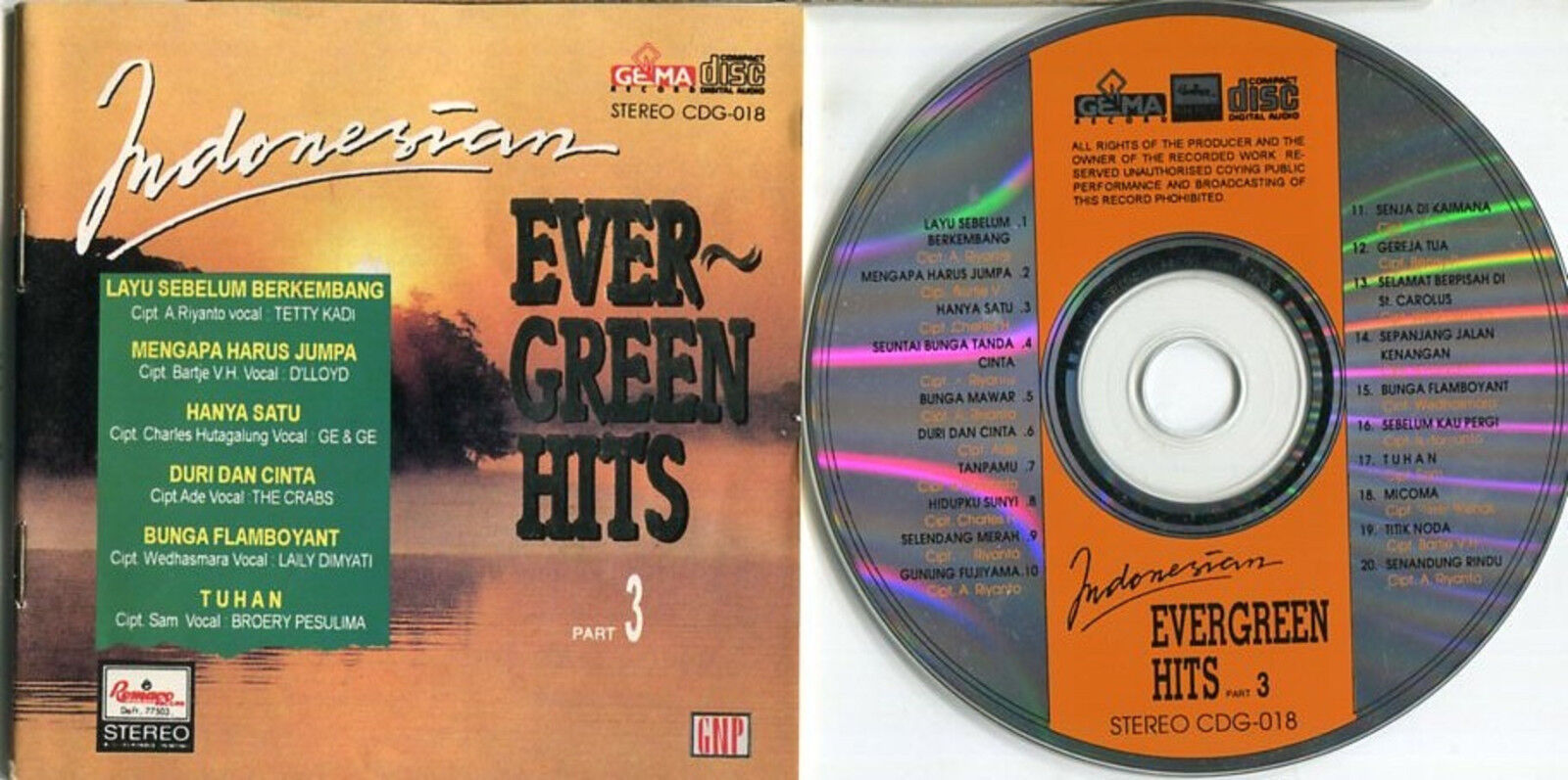 Indonesia Malay Hits Part 3 Ge & Ge Tetty Kadi D'lloyd The Mercy's CD FCS1513