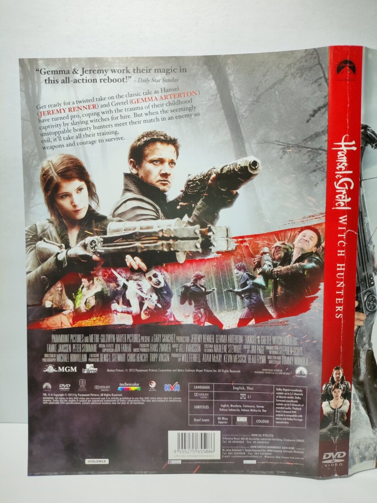 Movie Hansel & Gretel: Witch Hunters DVD Disc & Cover Region 3 (NO Case) (DC037)