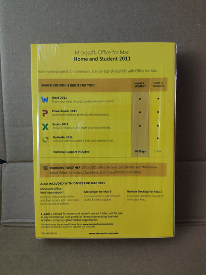 Microsoft Office Mac 2011 Home and Student Used With License Key (SW001)