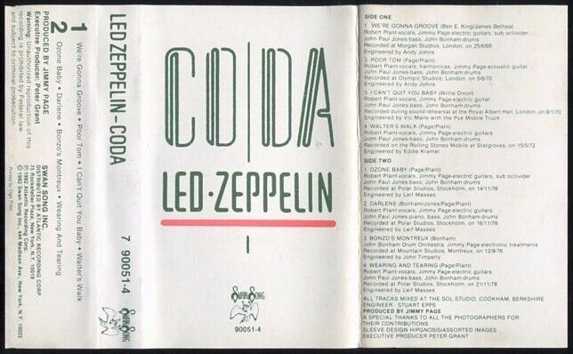 Led Zeppelin Coda 1982 Cassette CS054