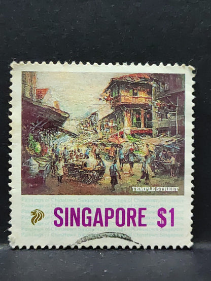 AMM68 Singapore Temple Street 1 Dollar $1 Used Stamp (SA037)