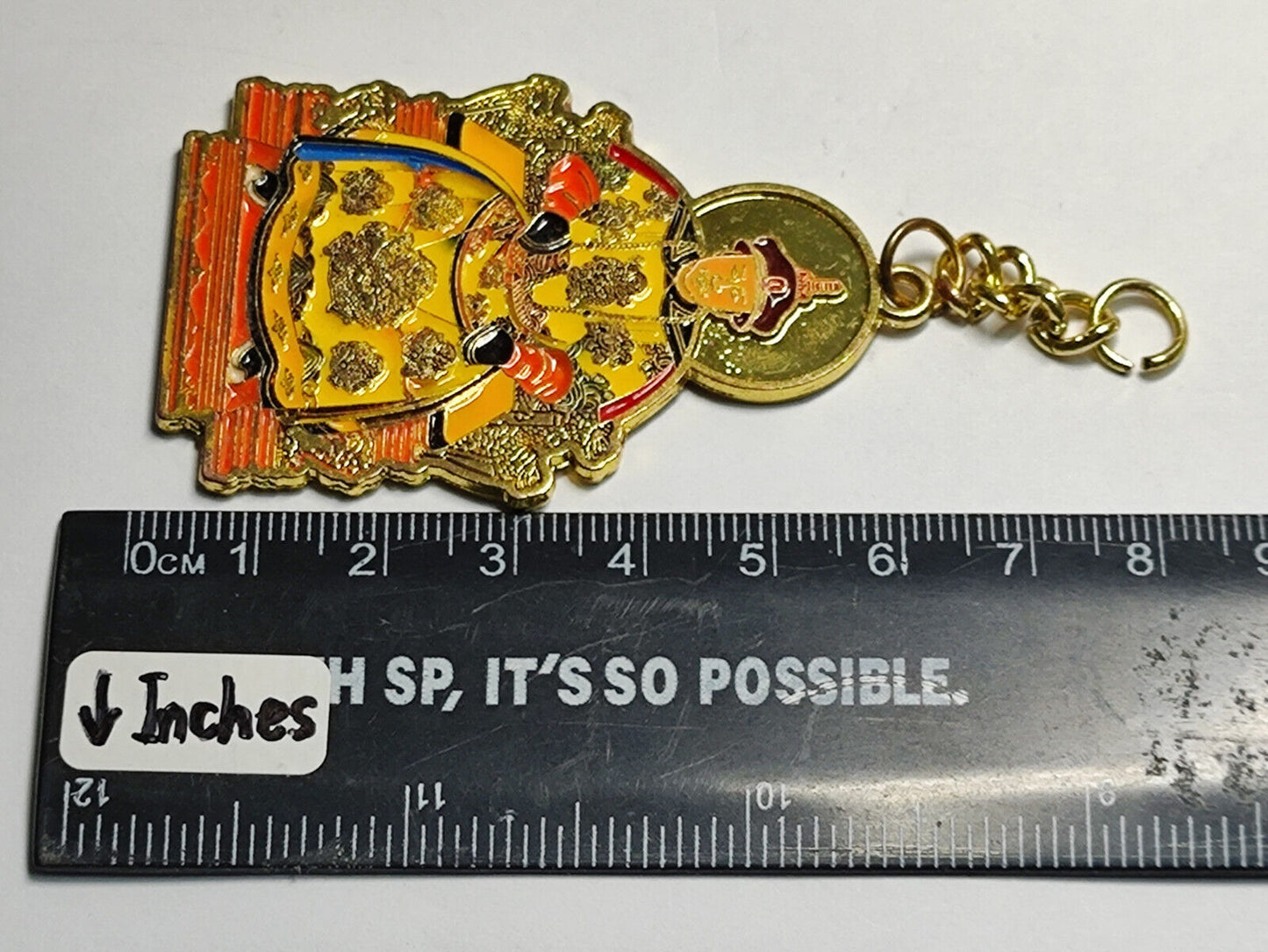 AMM68 VINTAGE KEYCHAIN KEYRING GOLD TONE FENGSHUI JADE EMPEROR AMULET (JF062)