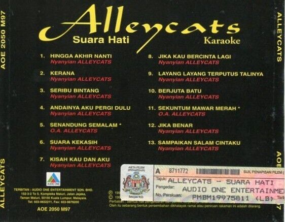 Rare Malay Band Alleycats Suara Hati Karaoke Audio One 1997 Malaysia VCD FCS827
