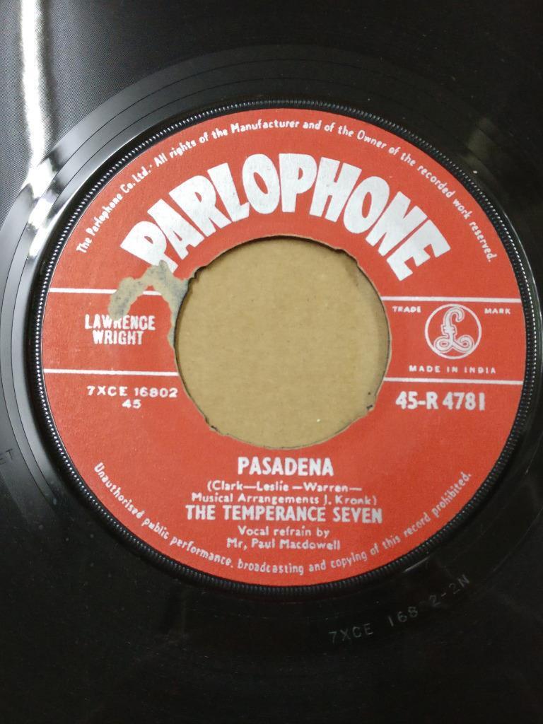 The Temperance Seven Pasadena Mega Rare Parlophone Single India 7" EP EEP1655