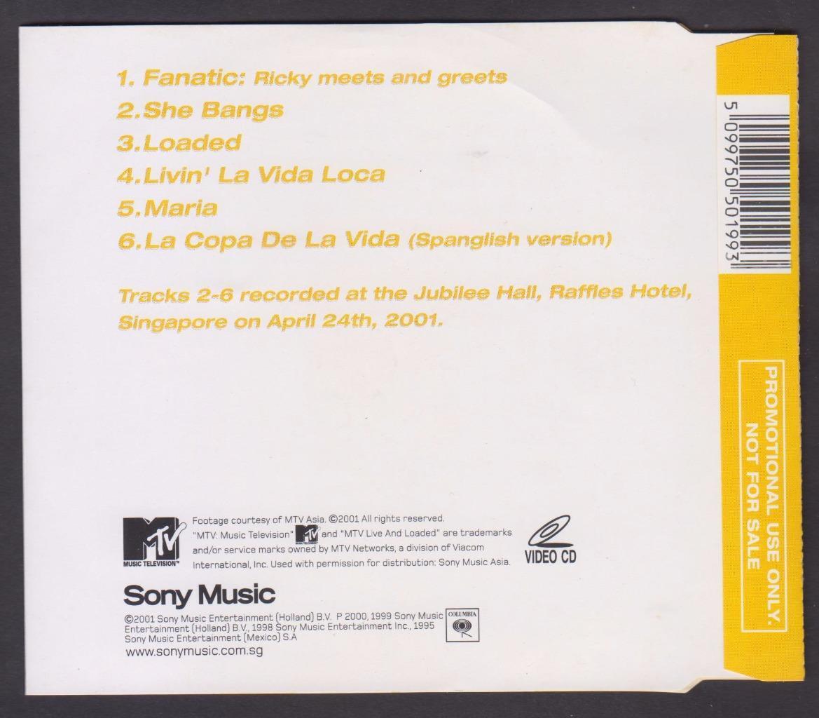 Ricky Martin Live And Loaded 2001 Mega Rare Singapore Promo VCD FCS6992