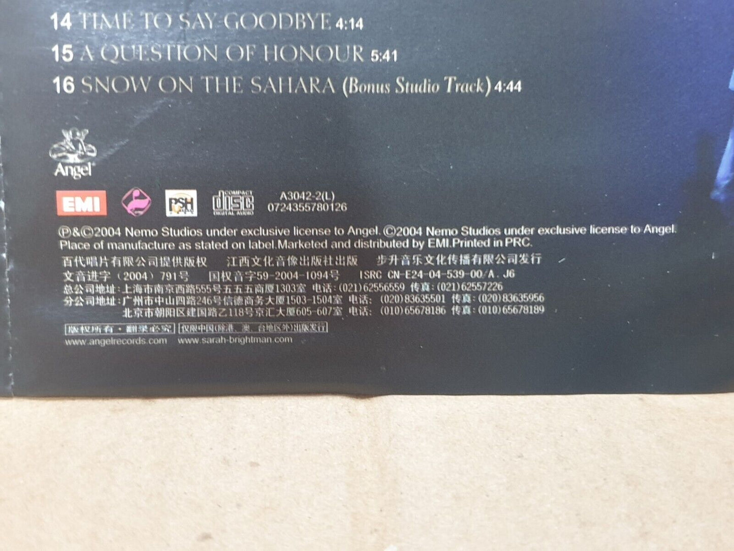 Sarah Brightman Live From Vegas 2004 China English CD (FCS10218)