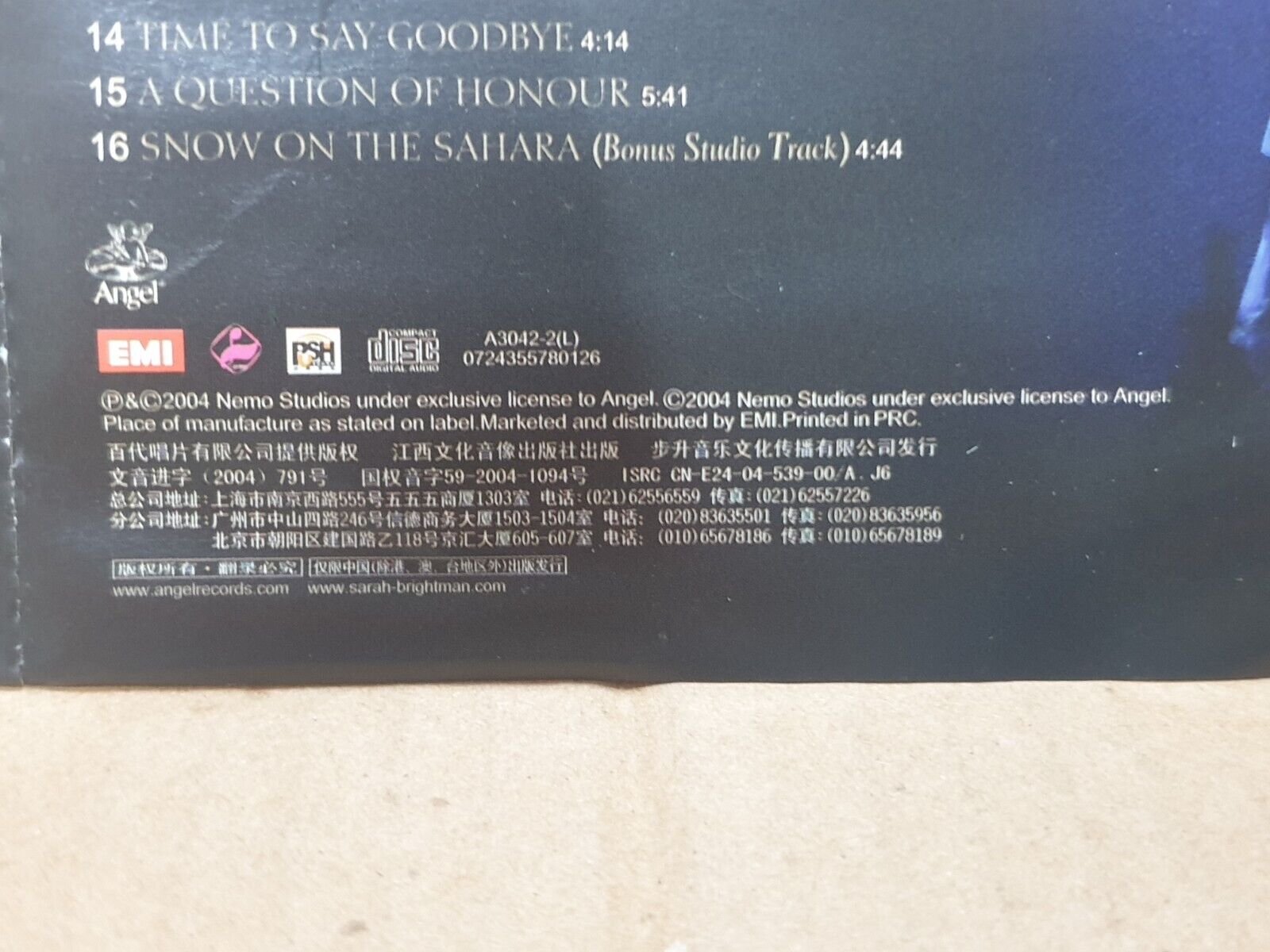 Sarah Brightman Live From Vegas 2004 China English CD (FCS10218)