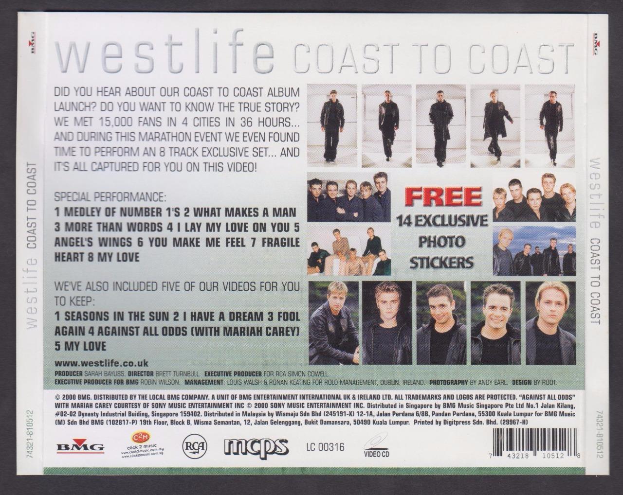 Mega Rare Westlife Coast To Coast 2000 Malaysia VCD FCS7010