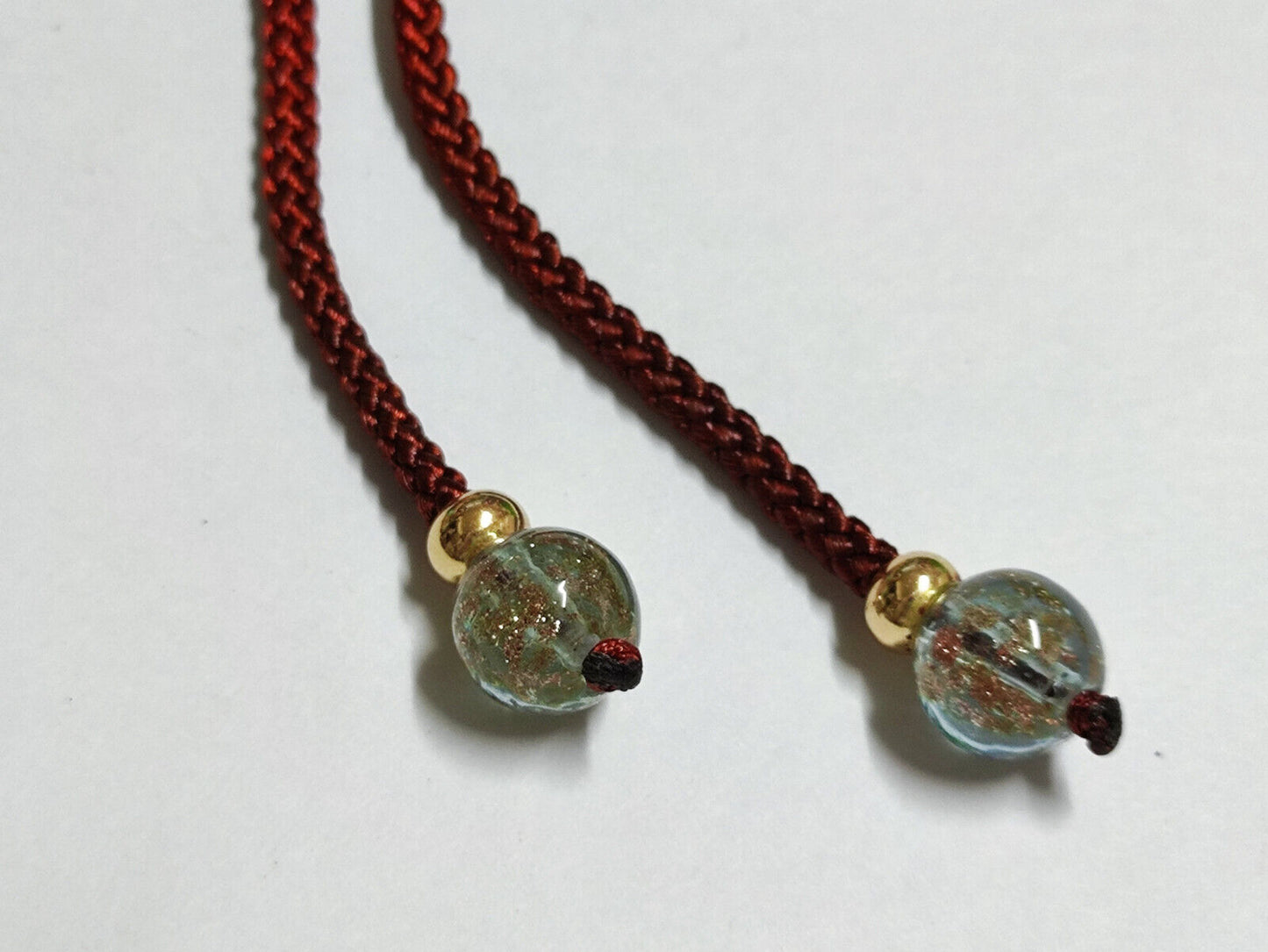 AMM68 STUNNING VINTAGE GOLD TONE NECKLACE 30'' PENDANT GLASS BEAD FLOWER (JF025)